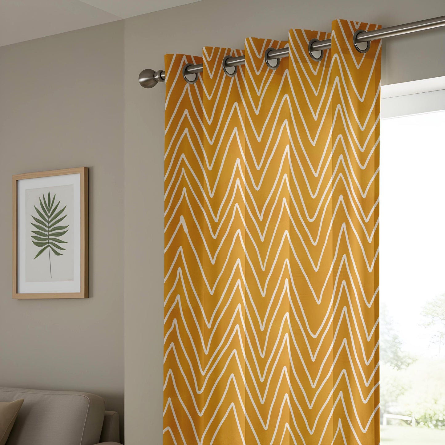 Onay Mustard Yellow Chevron Curtains – Boho Geometric Zigzag Drapes