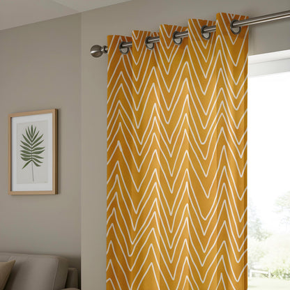 Onay Mustard Yellow Chevron Curtains – Boho Geometric Zigzag Drapes