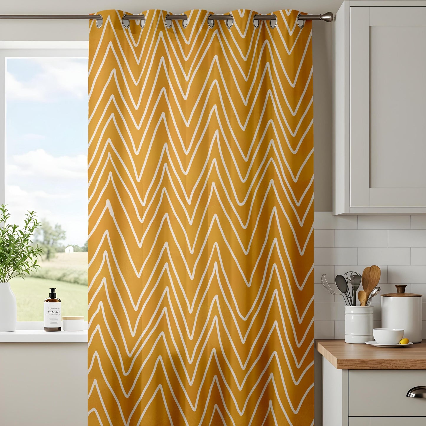 Onay Mustard Yellow Chevron Curtains – Boho Geometric Zigzag Drapes