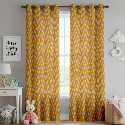 Onay Mustard Yellow Chevron Curtains – Boho Geometric Zigzag Drapes