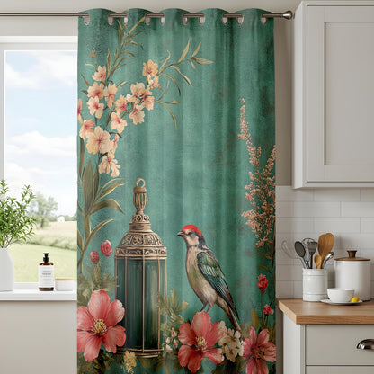 Onay Teal Green Vintage Birdcage Curtains – Romantic Floral Lantern Drapes