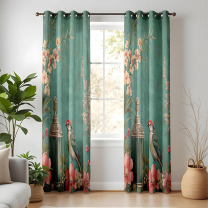 Onay Teal Green Vintage Birdcage Curtains – Romantic Floral Lantern Drapes