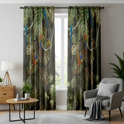 Onay Dark Tropical Parrot Curtains – Jungle Macaw Rainforest Drapes