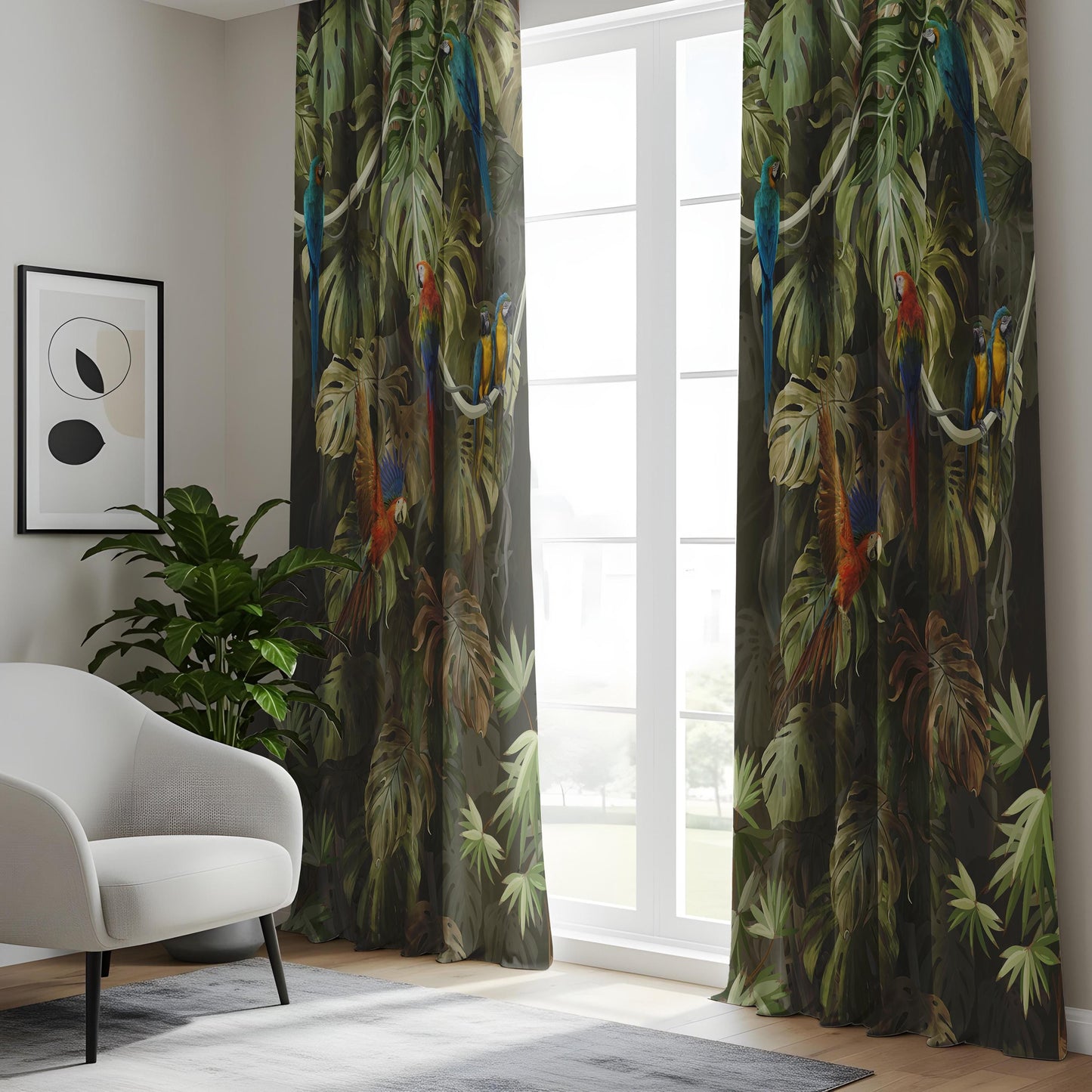Onay Dark Tropical Parrot Curtains – Jungle Macaw Rainforest Drapes