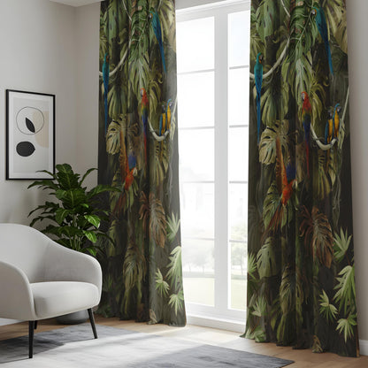 Onay Dark Tropical Parrot Curtains – Jungle Macaw Rainforest Drapes