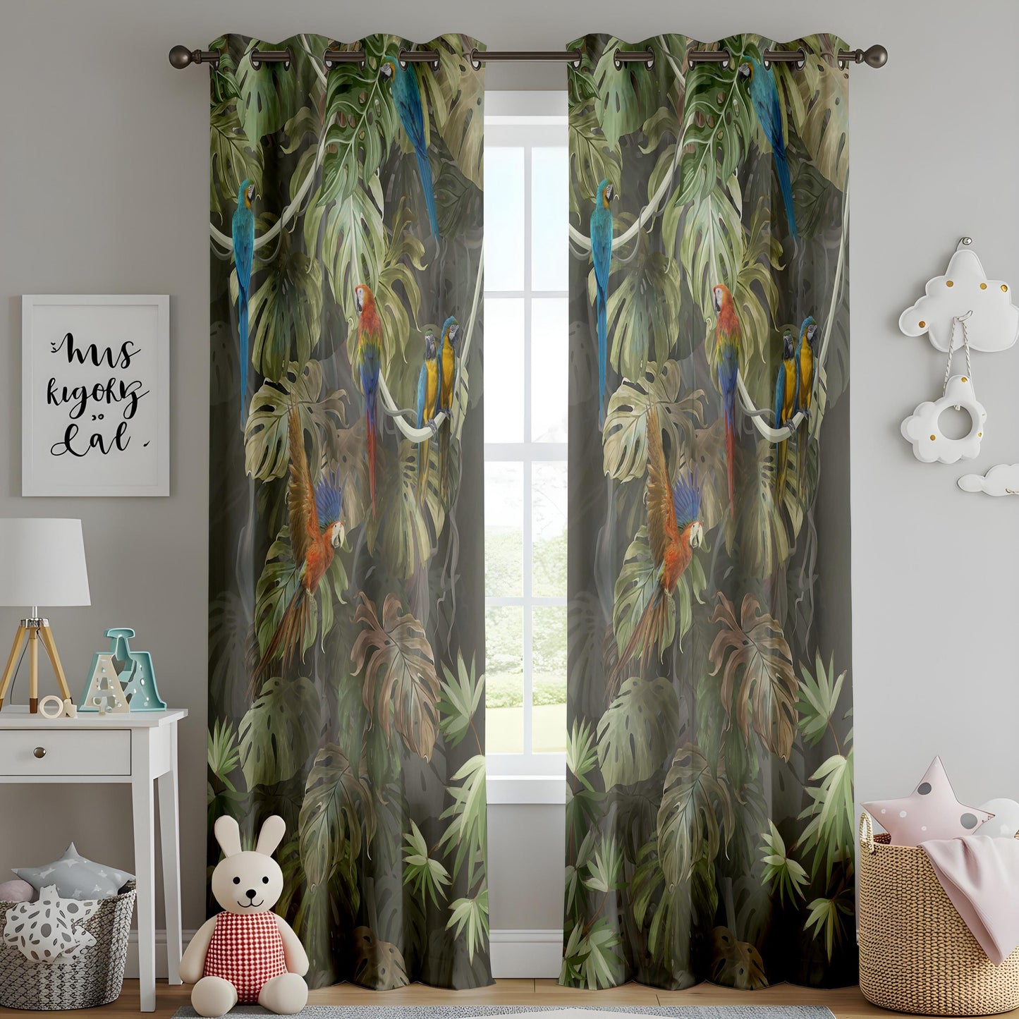 Onay Dark Tropical Parrot Curtains – Jungle Macaw Rainforest Drapes