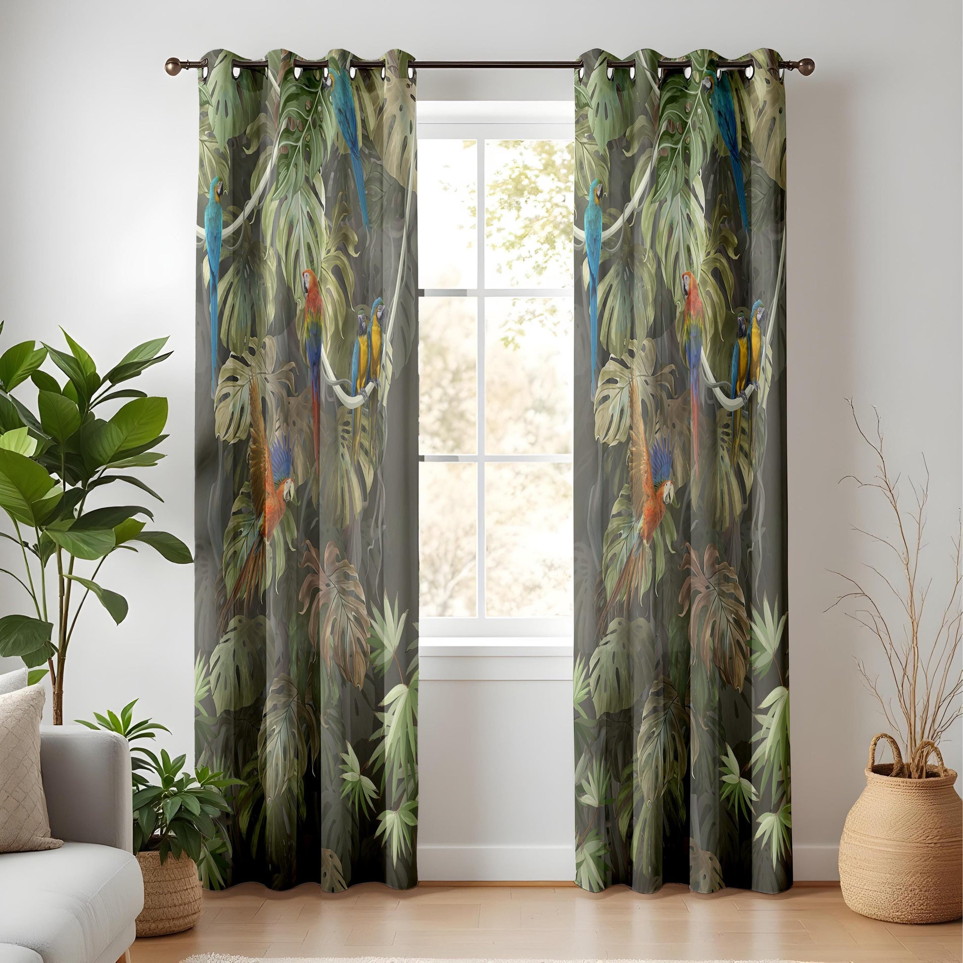Onay Dark Tropical Parrot Curtains – Jungle Macaw Rainforest Drapes