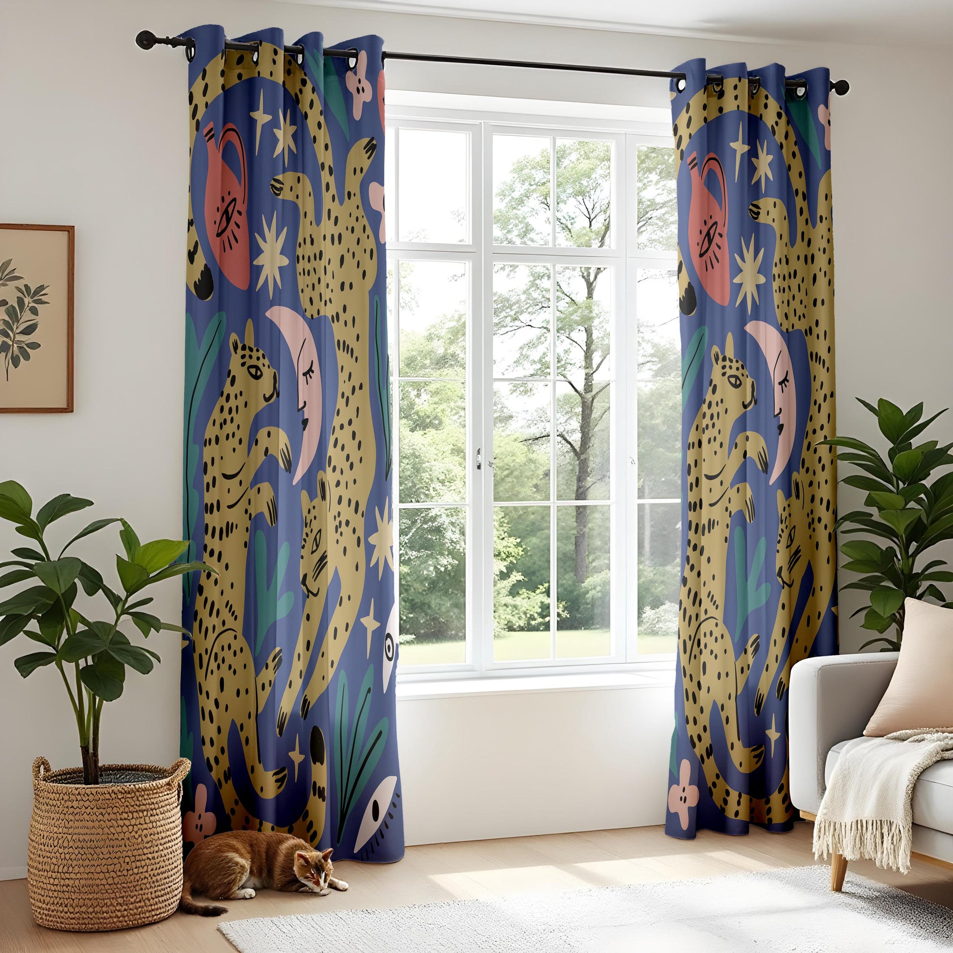 Onay Navy Leopard Blackout Curtains – Celestial Moon Jungle Decor