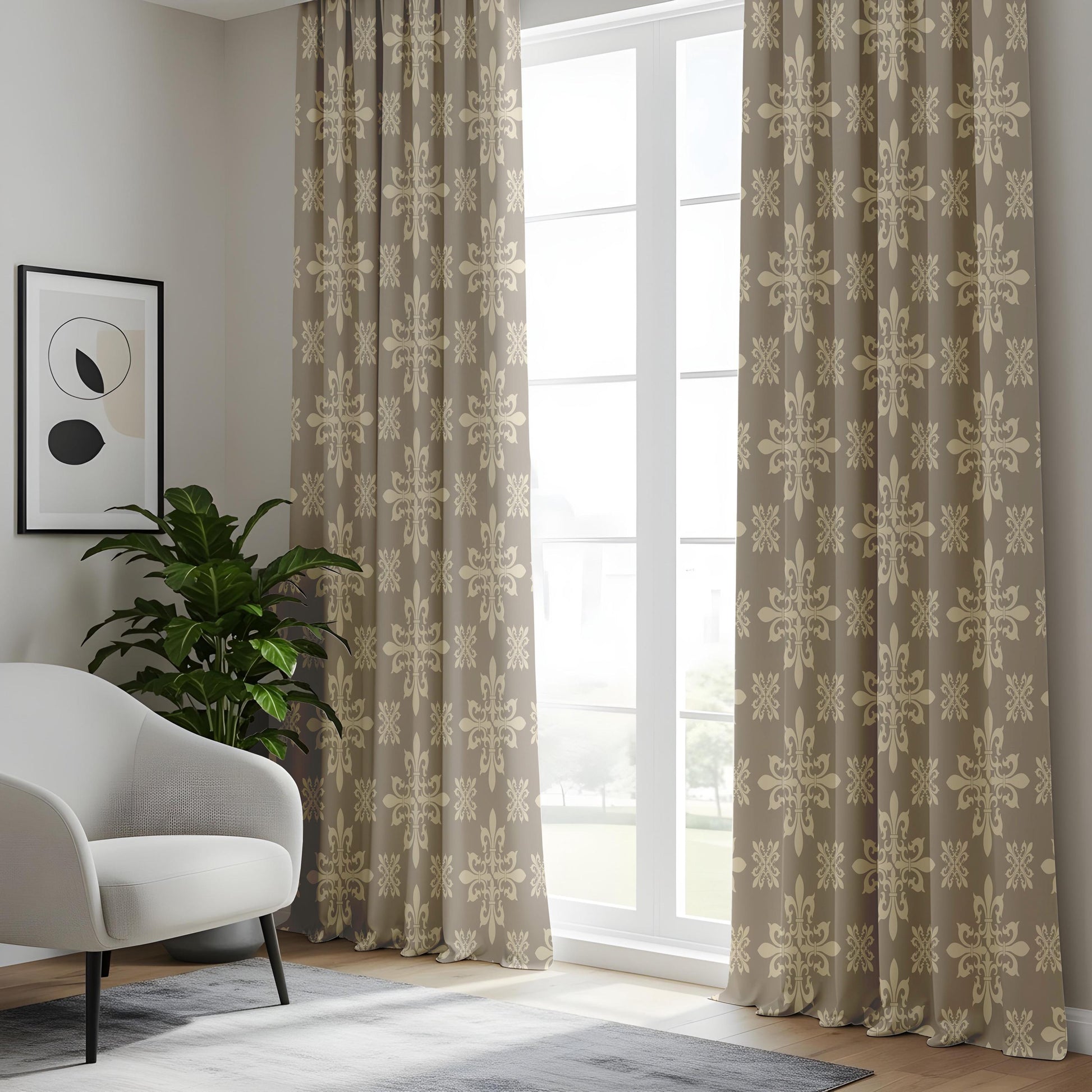 Onay Beige Fleur de Lis Blackout Curtains