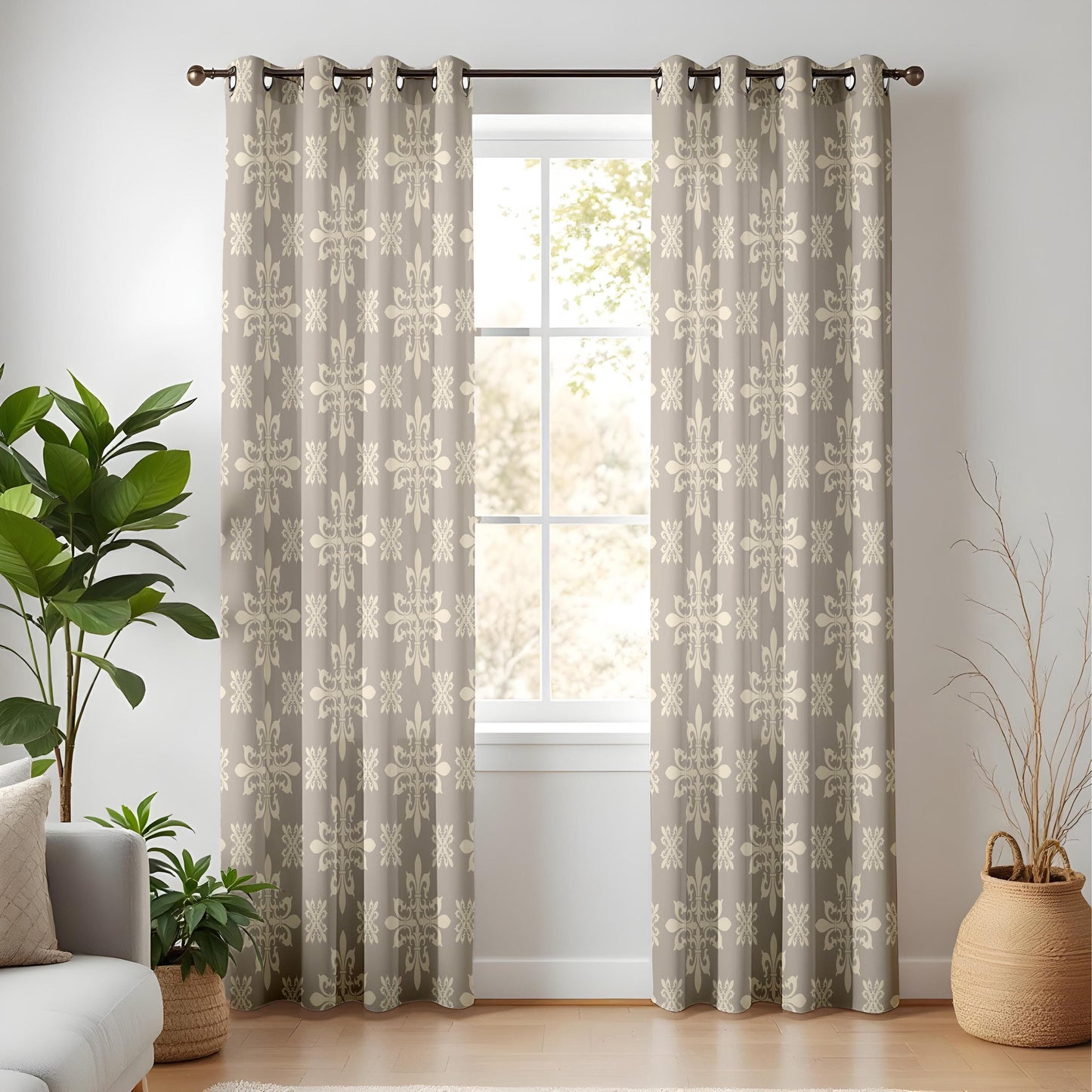 Onay Beige Fleur de Lis Blackout Curtains