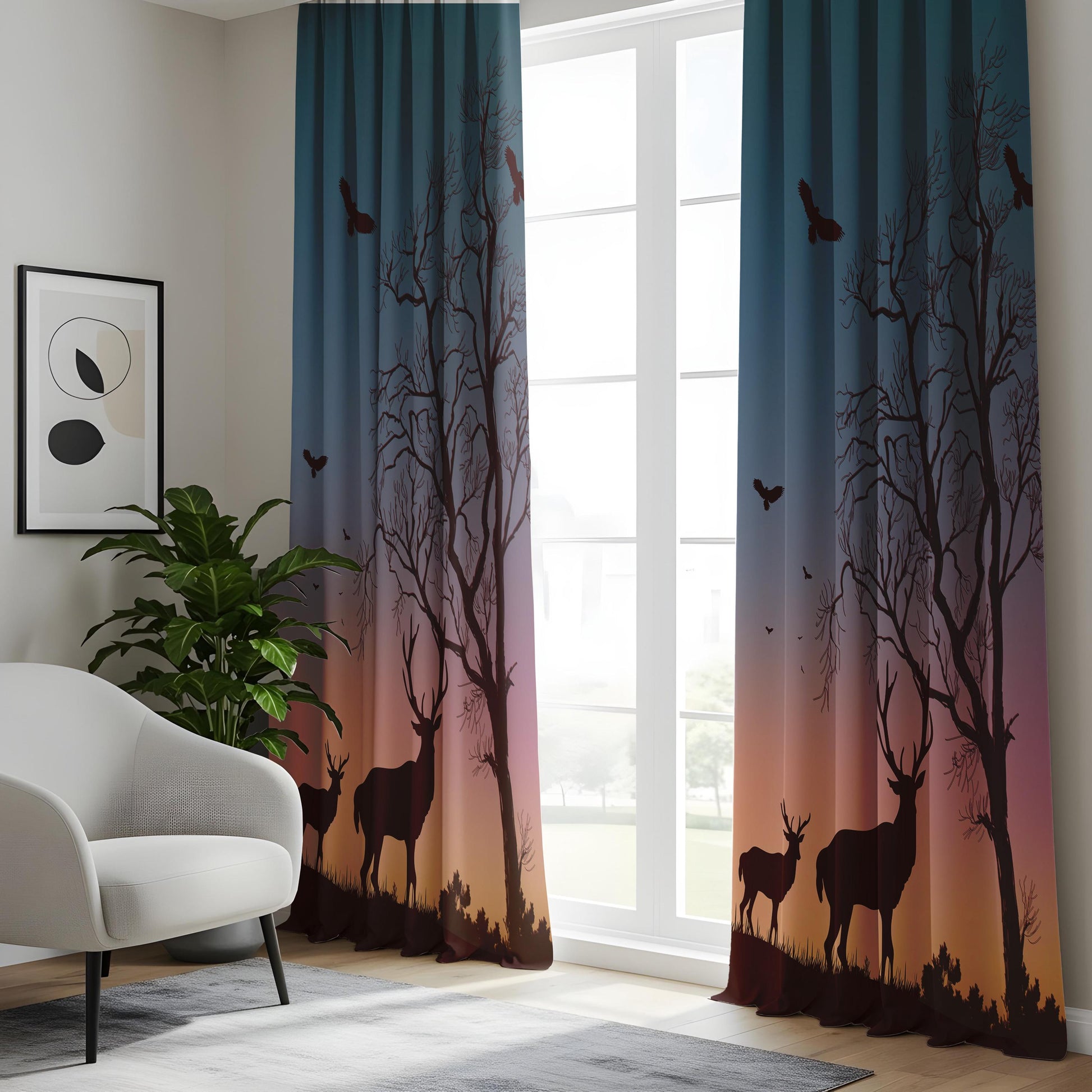 Onay Deer Forest Sunset Blackout Curtains – Wilderness Cabin Home Decor