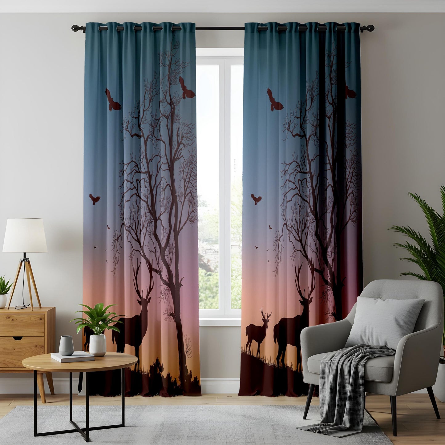 Onay Deer Forest Sunset Blackout Curtains – Wilderness Cabin Home Decor