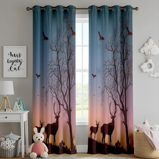 Onay Deer Forest Sunset Blackout Curtains – Wilderness Cabin Home Decor