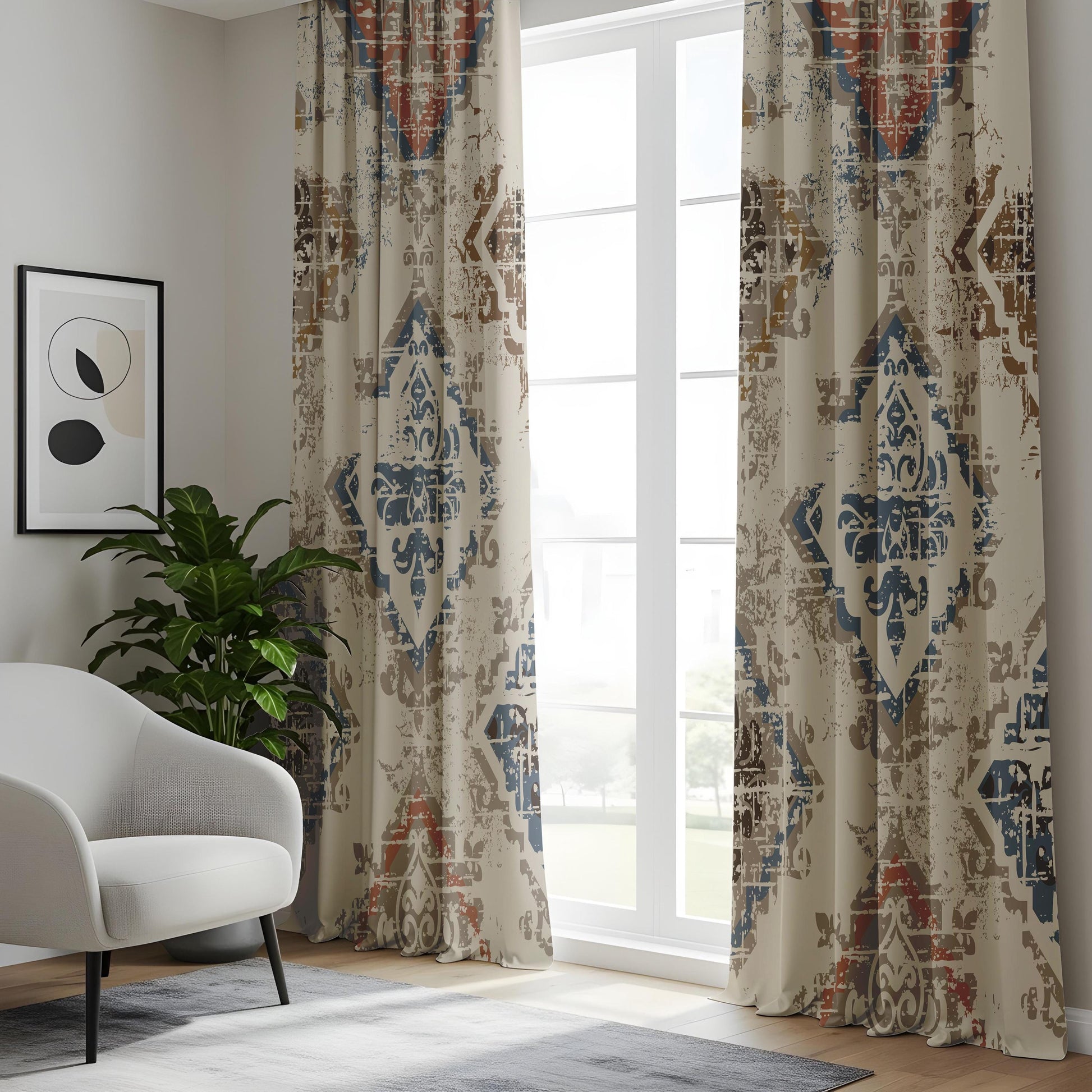 Onay Rustic Kilim Blackout Curtains – Tribal Medallion Design