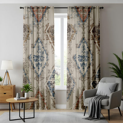 Onay Rustic Kilim Blackout Curtains – Tribal Medallion Design