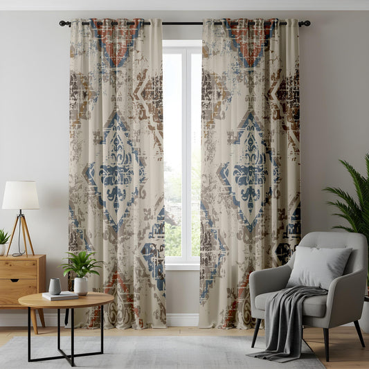 Onay Rustic Kilim Blackout Curtains – Tribal Medallion Design
