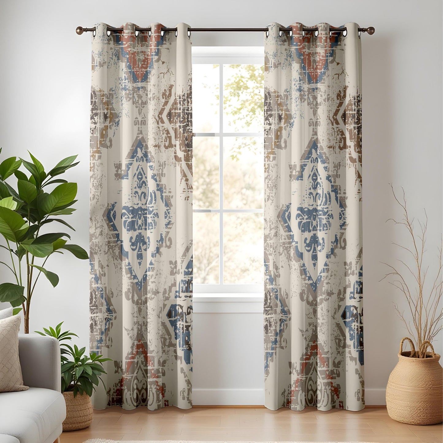 Onay Rustic Kilim Blackout Curtains – Tribal Medallion Design