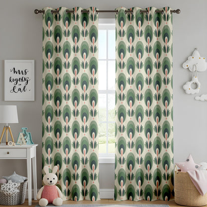 Onay Mid Century Modern Window Curtains – Art Deco Floral Sage Green Drapes