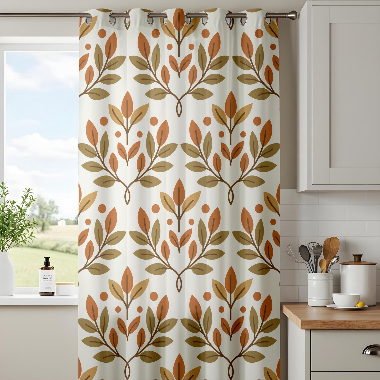 Onay Botanical Leaf Window Curtains – Mid Century Modern Drapes