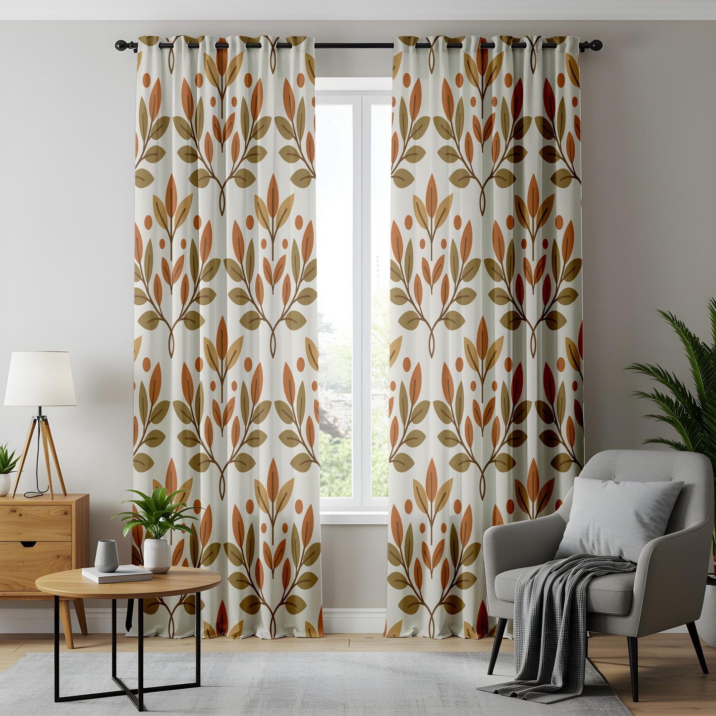 Onay Botanical Leaf Window Curtains – Mid Century Modern Drapes