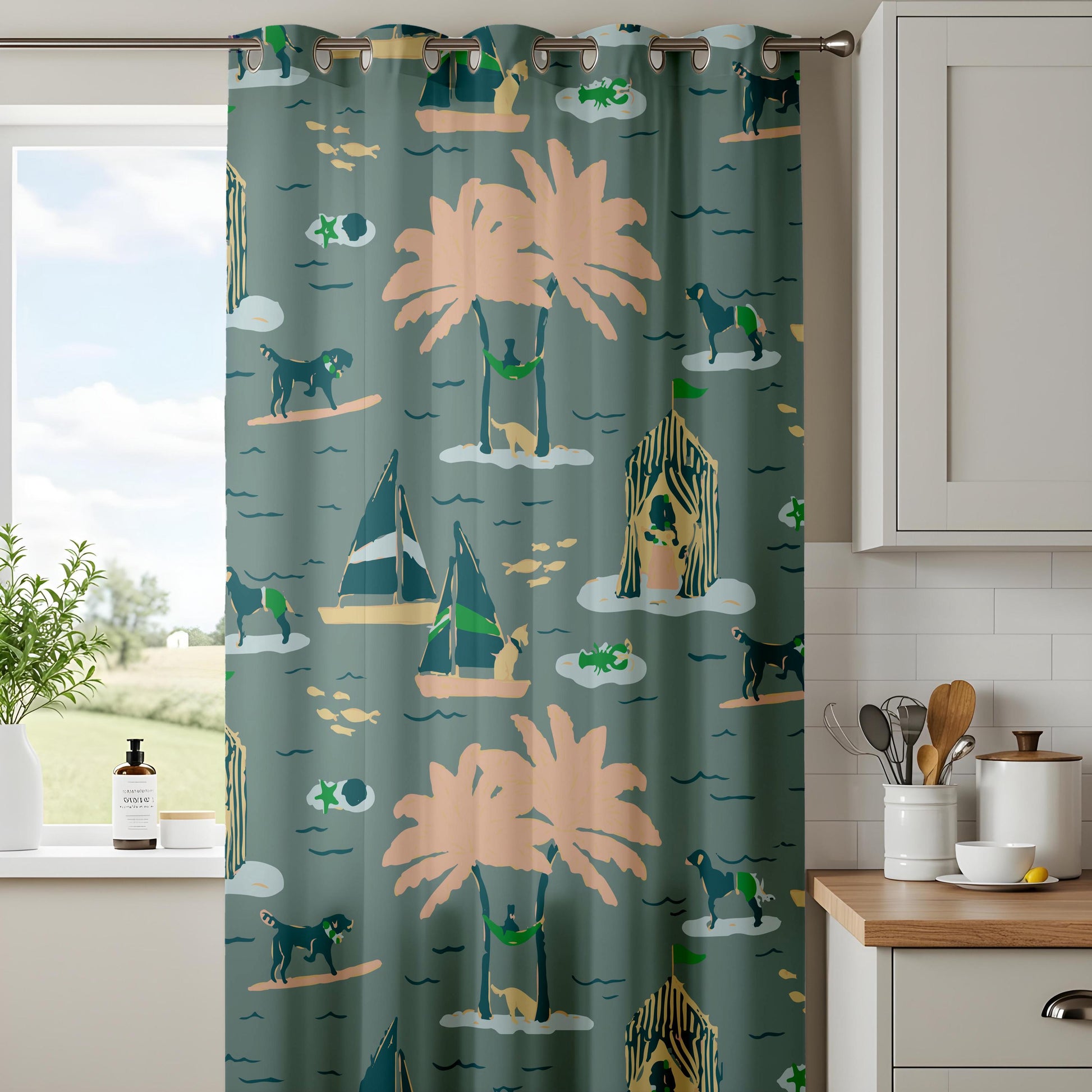 Onay Surfing Dog Blackout Curtains – Nautical Coastal Decor