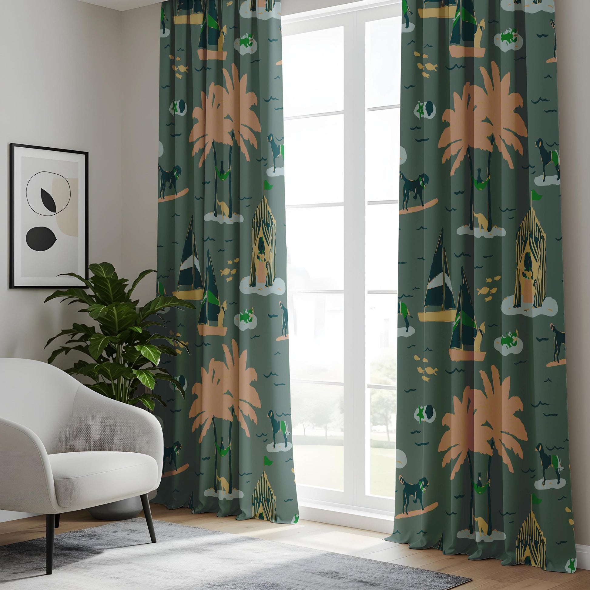 Onay Surfing Dog Blackout Curtains – Nautical Coastal Decor