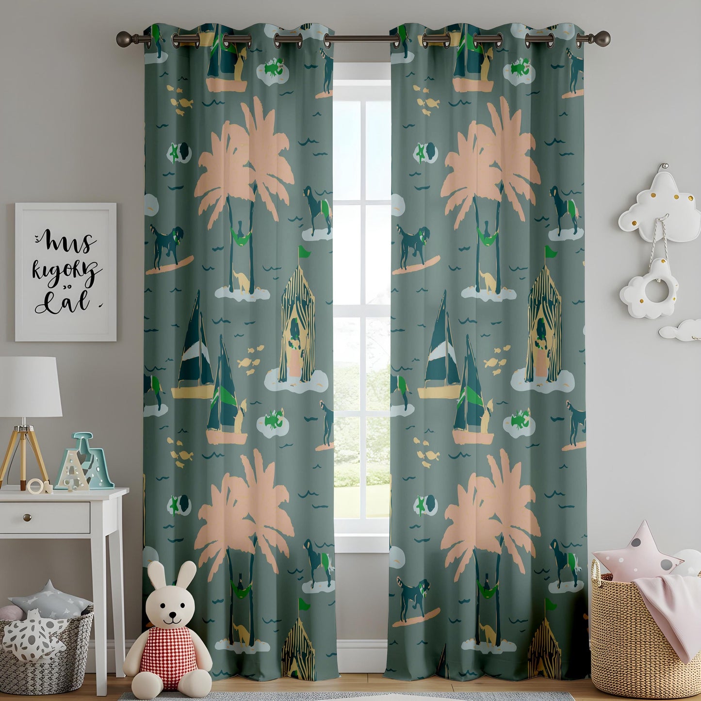 Onay Surfing Dog Blackout Curtains – Nautical Coastal Decor