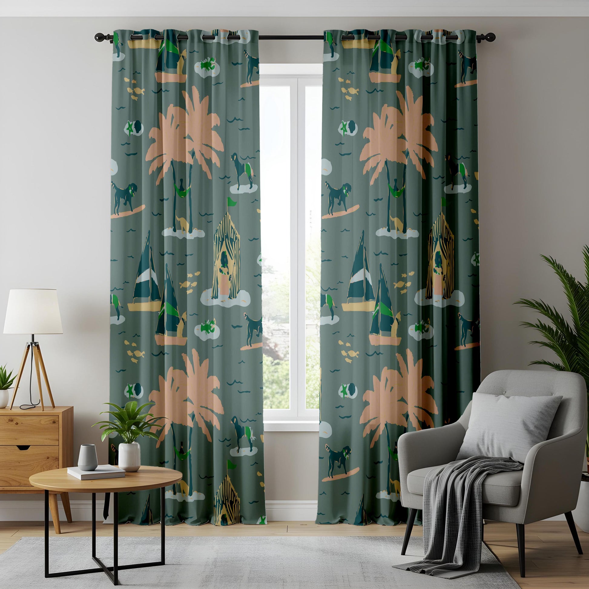 Onay Surfing Dog Blackout Curtains – Nautical Coastal Decor