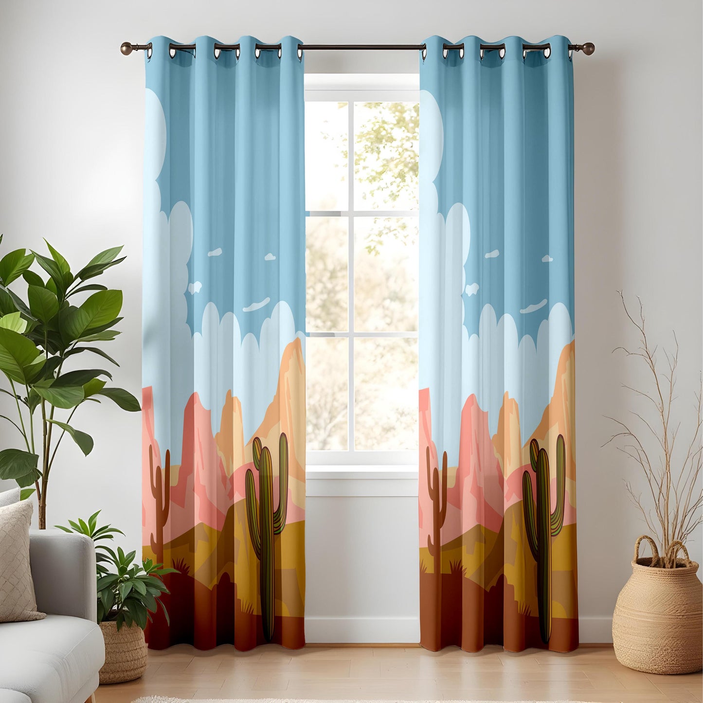 Onay Saguaro Cactus Curtain – Arizona Desert Sunset