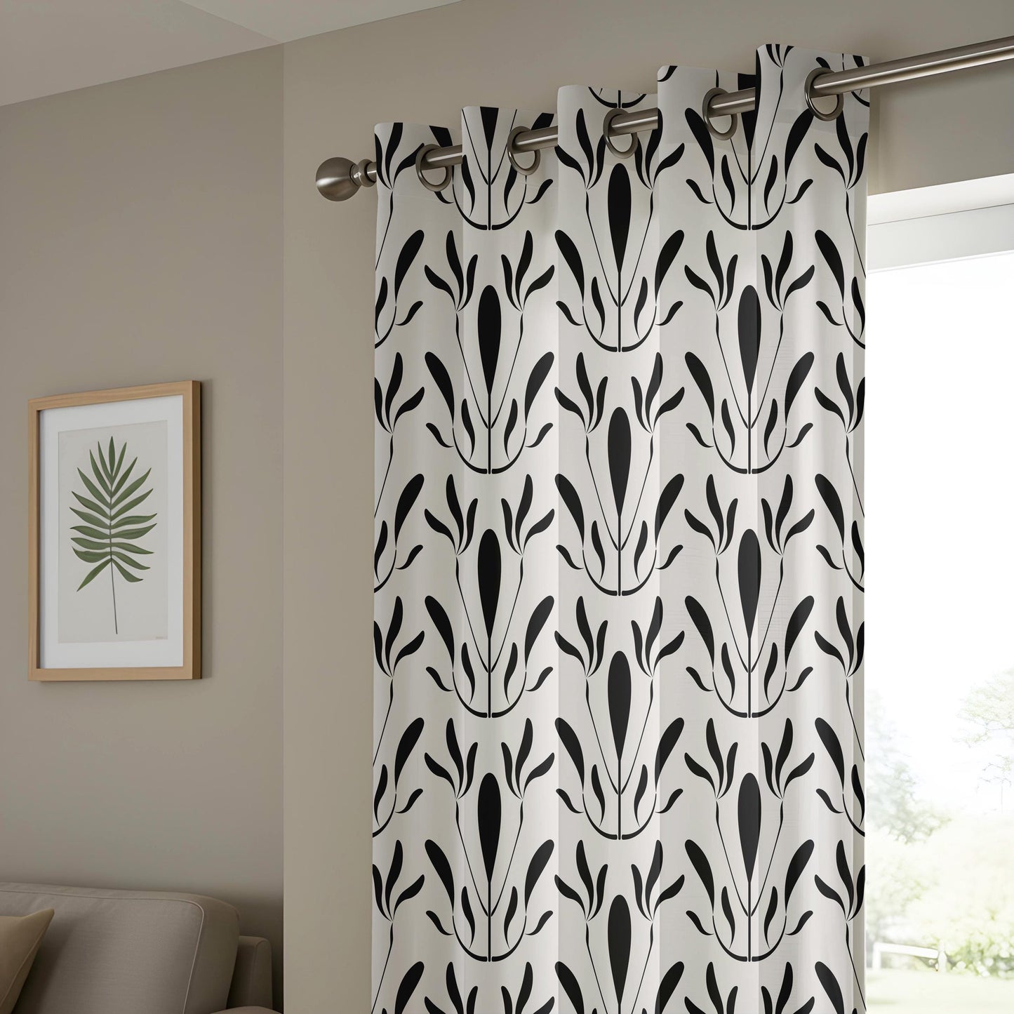 Onay Modern Black White Abstract Leaf Drapes
