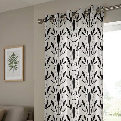 Onay Modern Black White Abstract Leaf Drapes