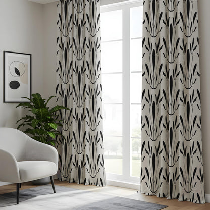 Onay Modern Black White Abstract Leaf Drapes