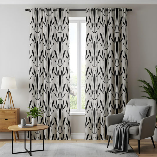 Onay Modern Black White Abstract Leaf Drapes