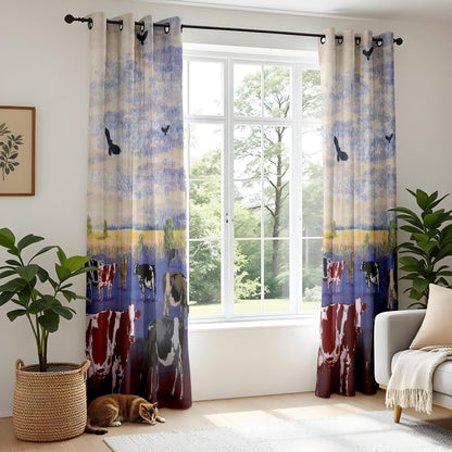 Onay Farmhouse Cow Window Drapes – Rustic Country Landscape