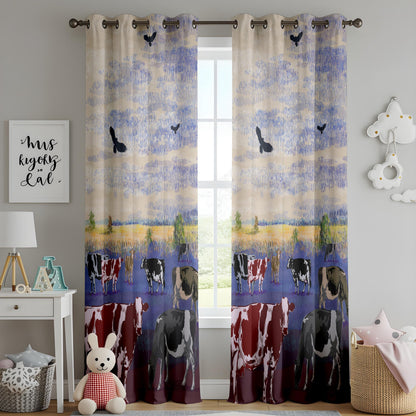Onay Farmhouse Cow Window Drapes – Rustic Country Landscape