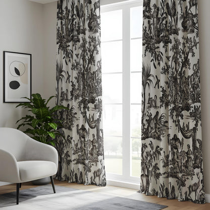 Onay French Toile De Jouy Curtains – Vintage Black White Window Drapes