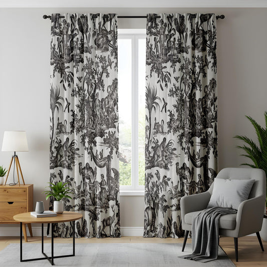 Onay French Toile De Jouy Curtains – Vintage Black White Window Drapes