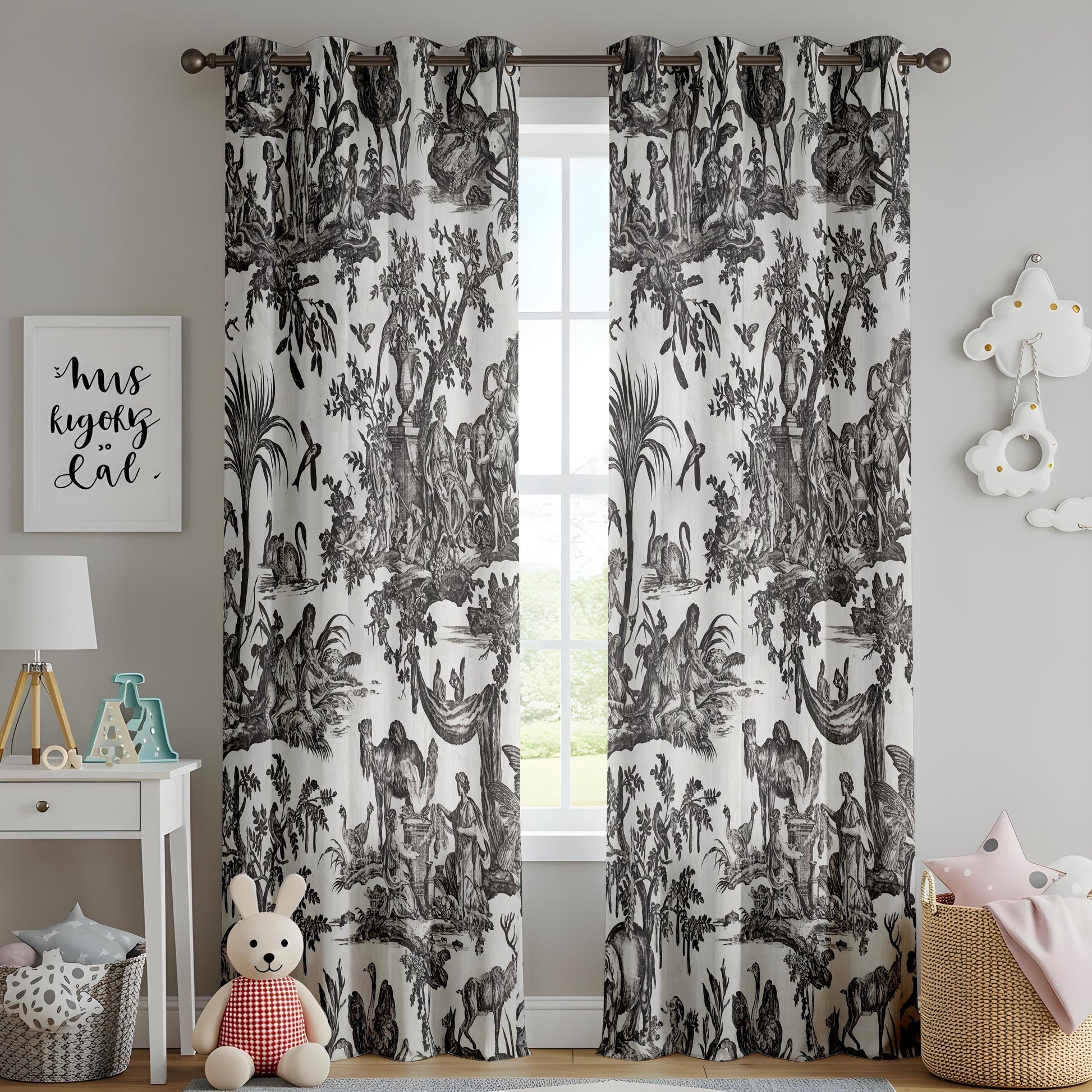 Onay French Toile De Jouy Curtains – Vintage Black White Window Drapes