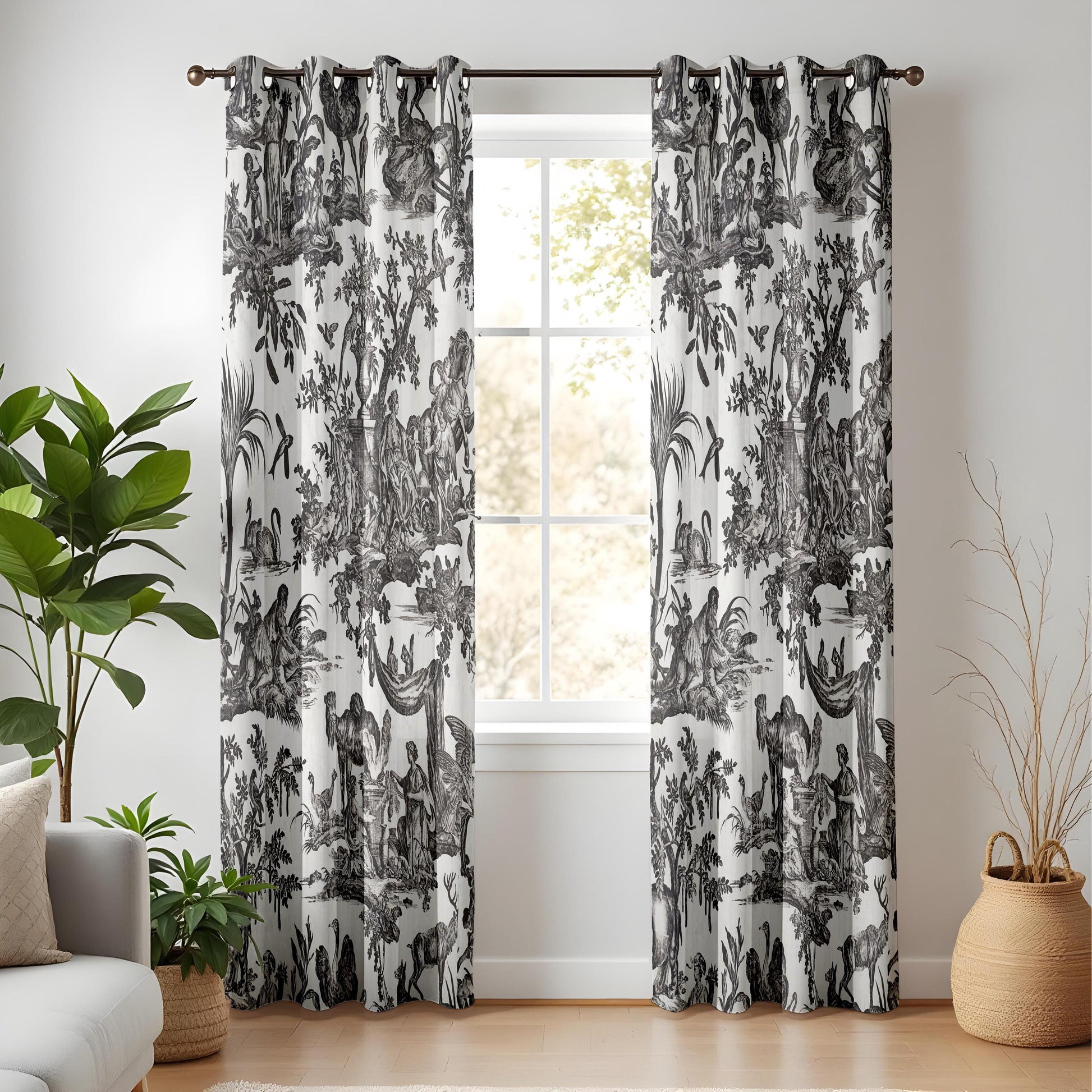 Onay French Toile De Jouy Curtains – Vintage Black White Window Drapes