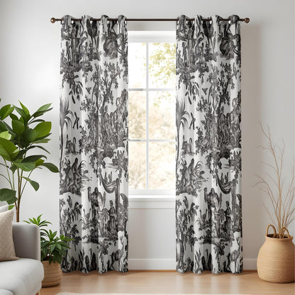 Onay French Toile De Jouy Curtains – Vintage Black White Window Drapes