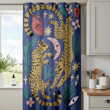 Onay Navy Leopard Blackout Curtains – Celestial Moon Jungle Decor