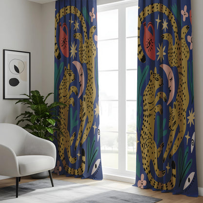 Onay Navy Leopard Blackout Curtains – Celestial Moon Jungle Decor