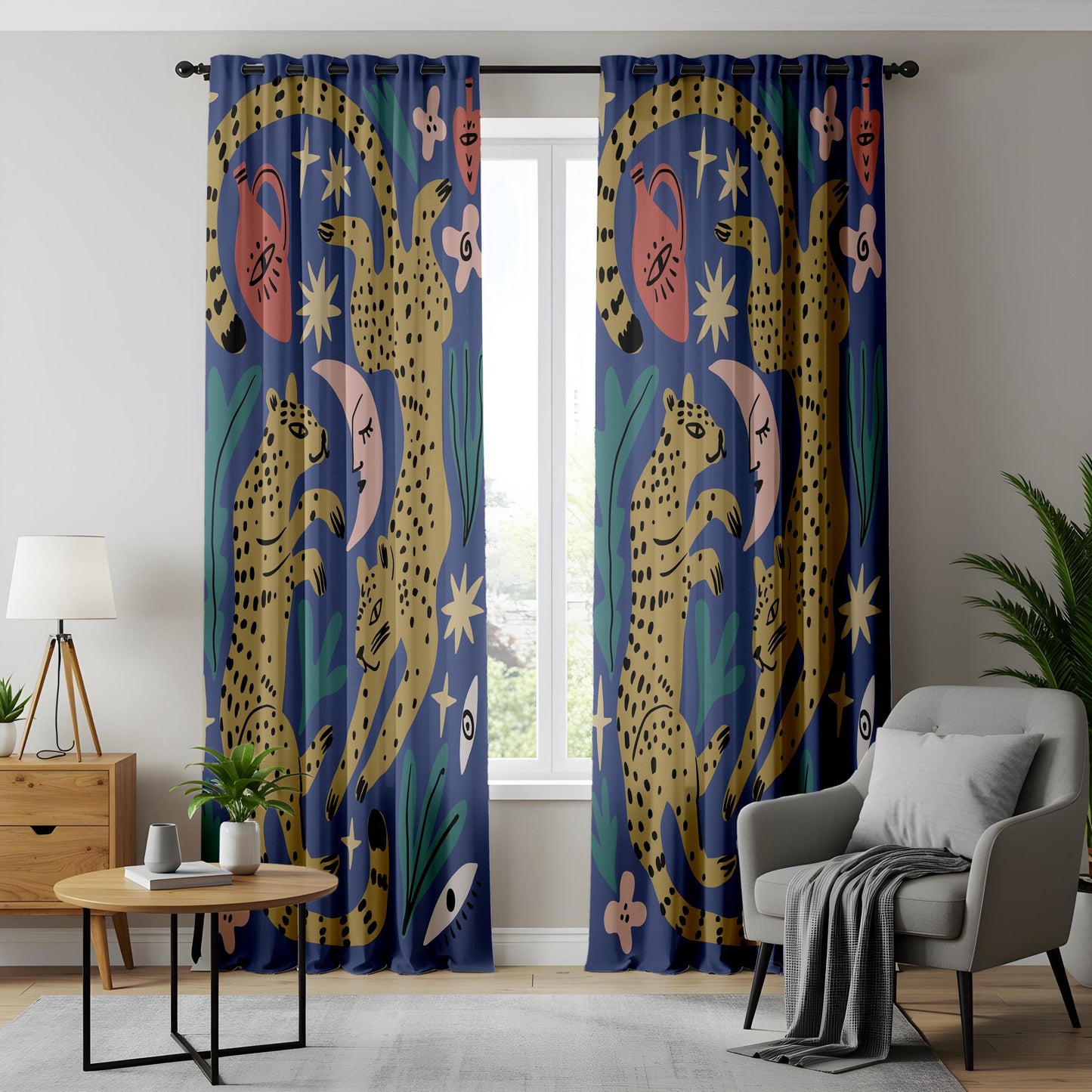 Onay Navy Leopard Blackout Curtains – Celestial Moon Jungle Decor