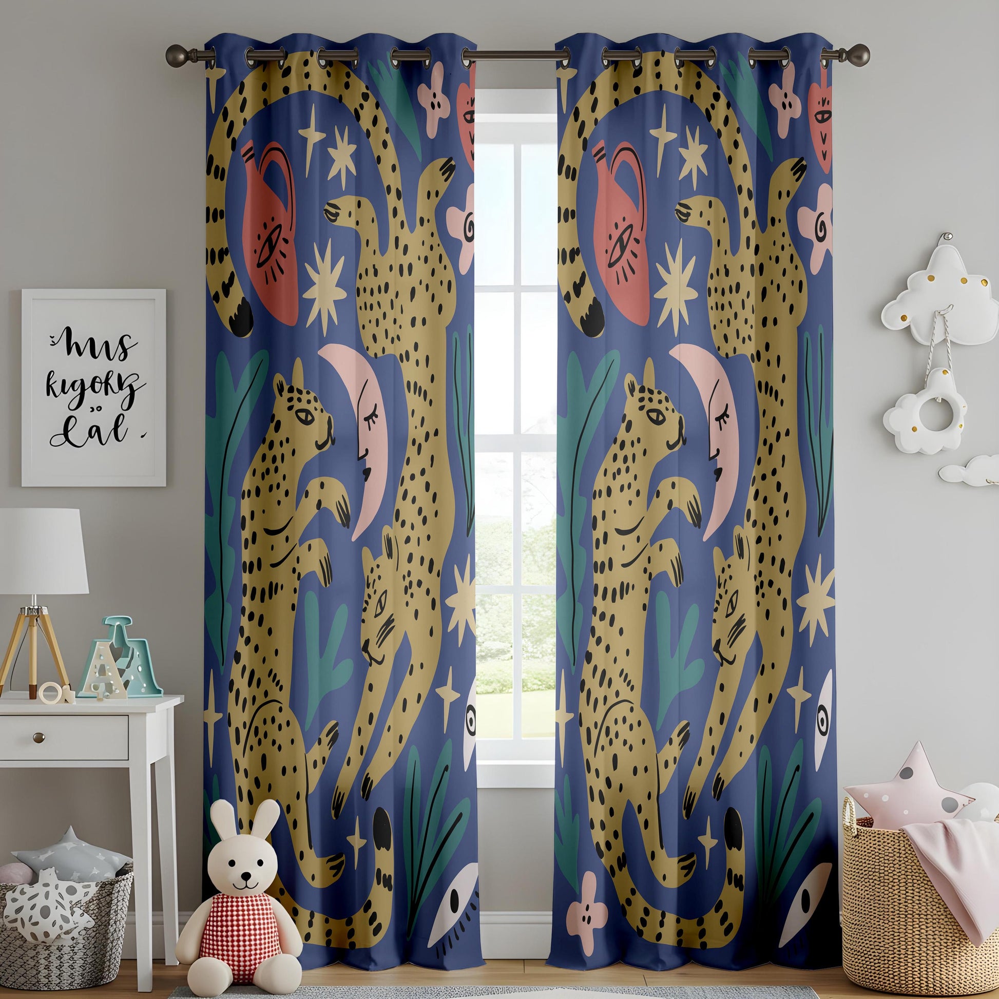 Onay Navy Leopard Blackout Curtains – Celestial Moon Jungle Decor