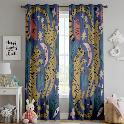 Onay Navy Leopard Blackout Curtains – Celestial Moon Jungle Decor