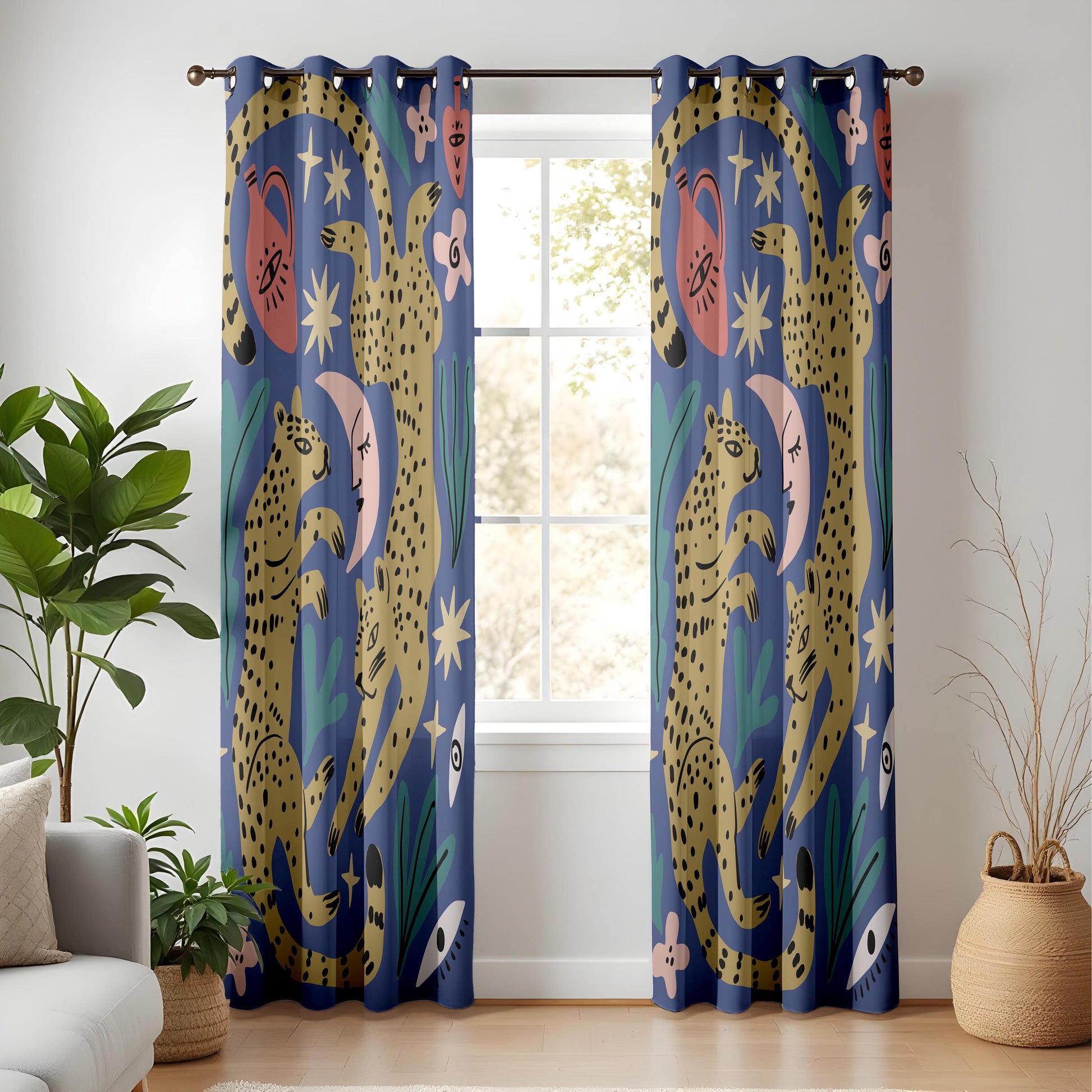 Onay Navy Leopard Blackout Curtains – Celestial Moon Jungle Decor