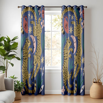 Onay Navy Leopard Blackout Curtains – Celestial Moon Jungle Decor