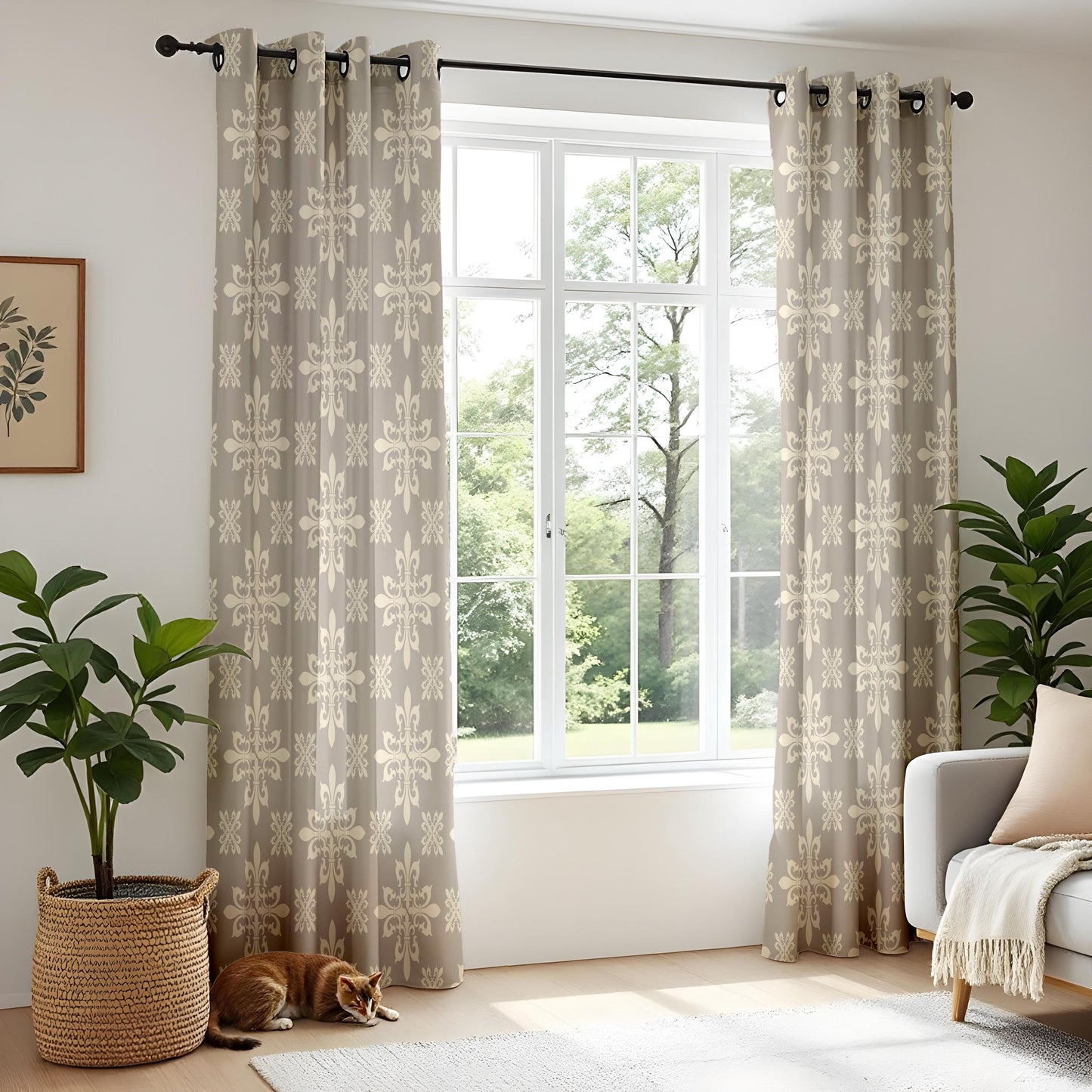 Onay Beige Fleur de Lis Blackout Curtains