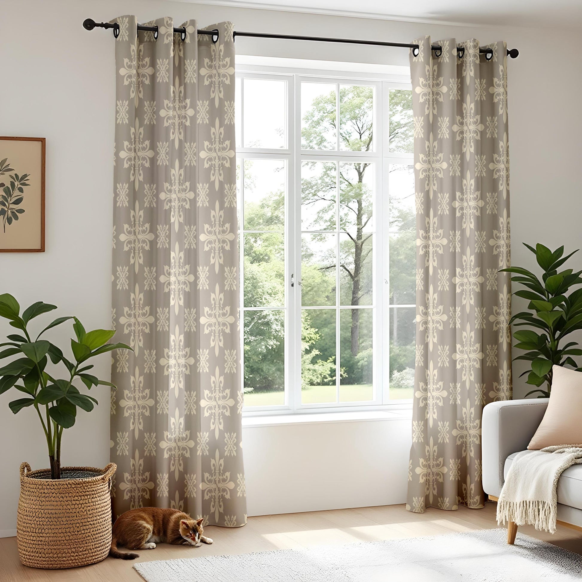Onay Beige Fleur de Lis Blackout Curtains