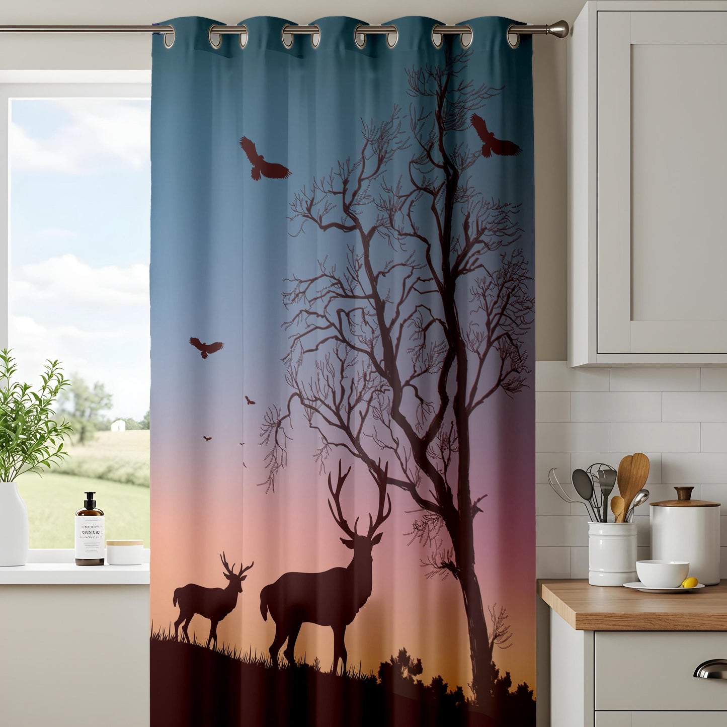 Onay Deer Forest Sunset Blackout Curtains – Wilderness Cabin Home Decor